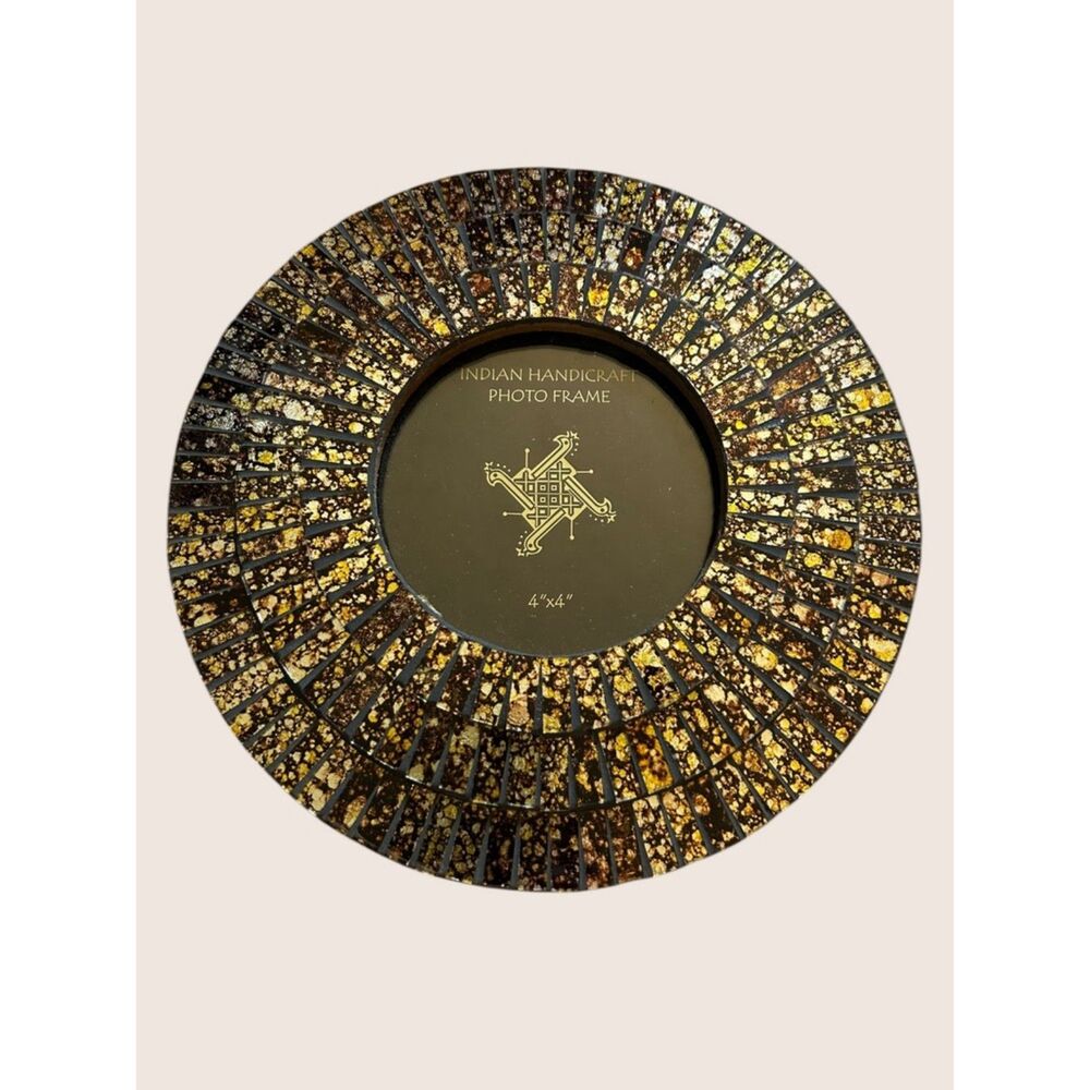 🖼️ MOSAIC INDIAN HANDICRAFT 4X4 ROUND PHOTO FRAME NWT MIRROR REFLECTIVE EFFECT